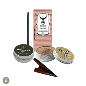 Kit Terra - Rapé Huni Kuin Cacau, Rapé Yawanawa Tsunu, Kuripe Madeira Nobre e Incenso Fênix Patchouli